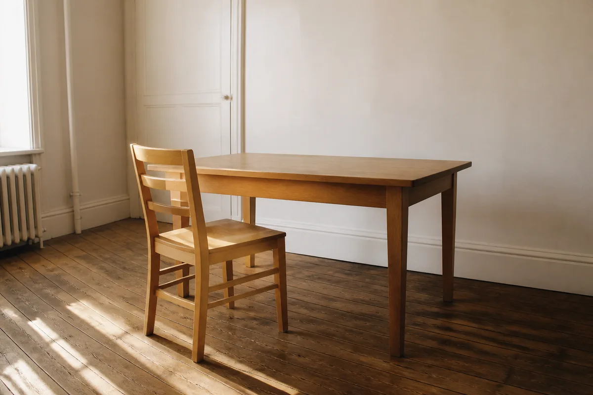 Bureau vide baigné de lumière du matin dans les locaux d&rsquo;une petite entreprise française