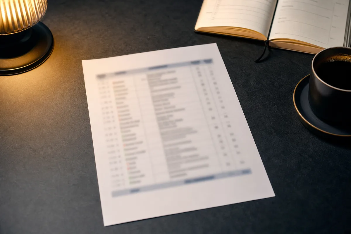 Plan de formation annuel imprimé sur une page unique, posé sur un bureau avec un agenda ouvert
