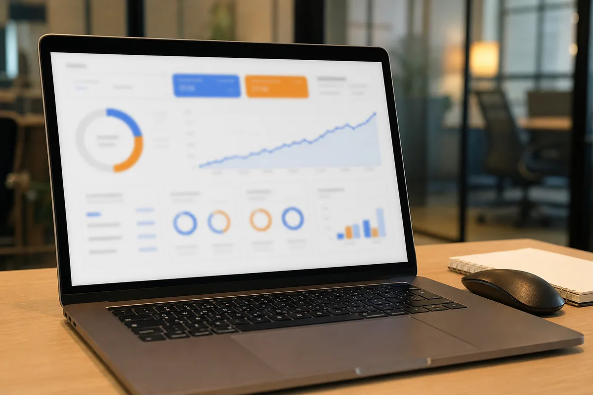 Tableau de bord de suivi du référencement naturel affiché sur un écran d’ordinateur
