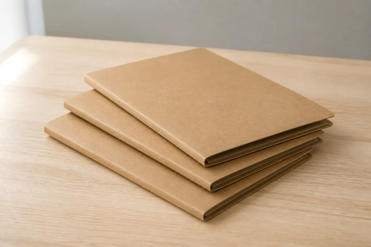 Classeur à levier ouvert posé sur un bureau en bois clair